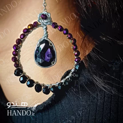 گوشواره استیل نگین بنفش