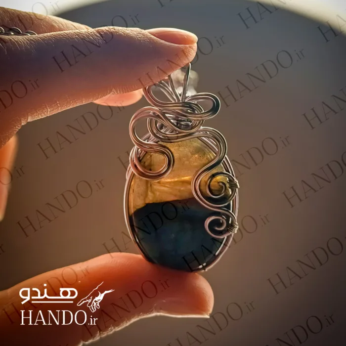 گردنبند استیل سنگ لابرادوریت آبی (لابرادورا / Labradora)