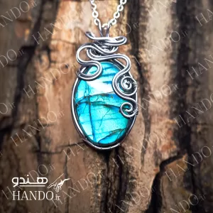 گردنبند استیل سنگ لابرادوریت آبی (لابرادورا / Labradora)