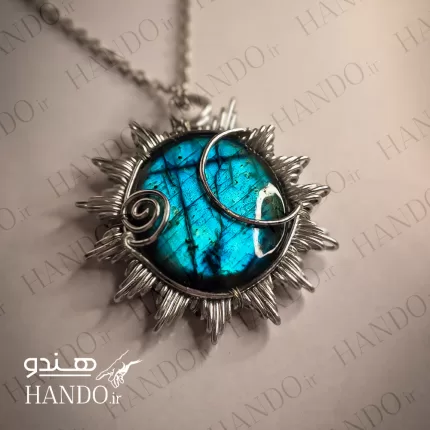 گردنبند استیل سنگ لابرادوریت آبی (مونسان / Moonsun)