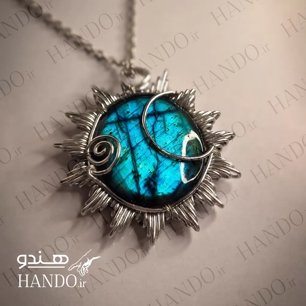 گردنبند استیل سنگ لابرادوریت آبی (مونسان / Moonsun)