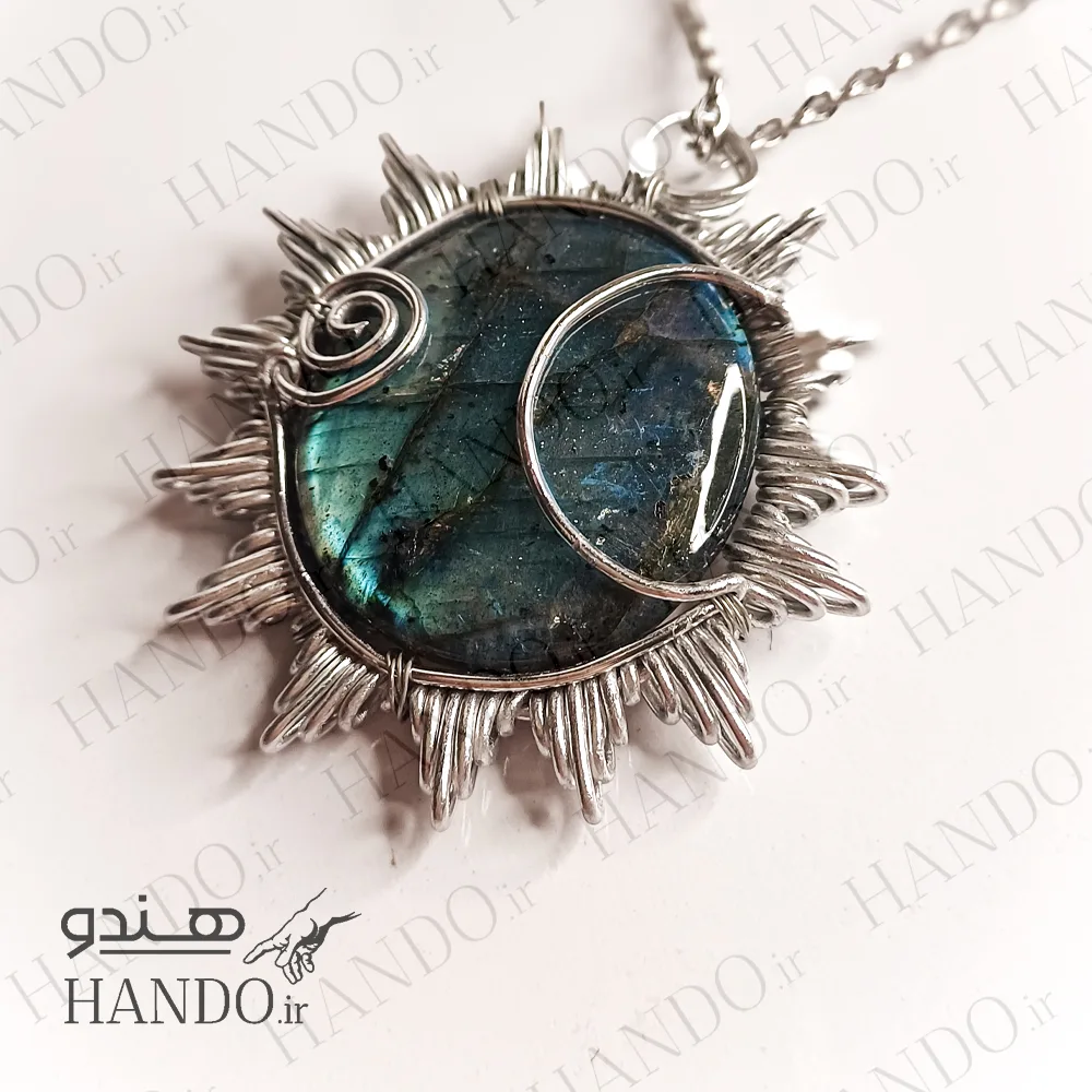 moonsun-5 گردنبند استیل سنگ مونسان / Moonsun ( لابرادوریت آبی ) - تصویر 4