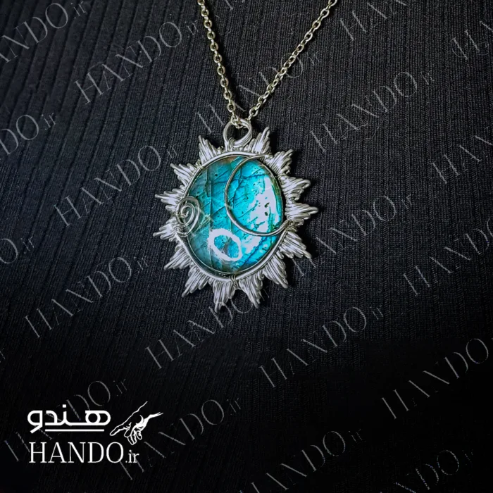 گردنبند استیل سنگ لابرادوریت آبی (مونسان / Moonsun)
