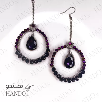 گوشواره استیل نگین بنفش