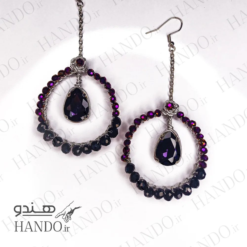 گوشواره استیل نگین بنفش گوشواره استیل نگین بنفش