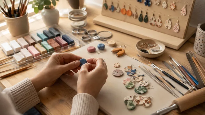 اکسسوری دست‌ساز از خمیر پلیمری Polymer Clay با مهره‌های رنگی